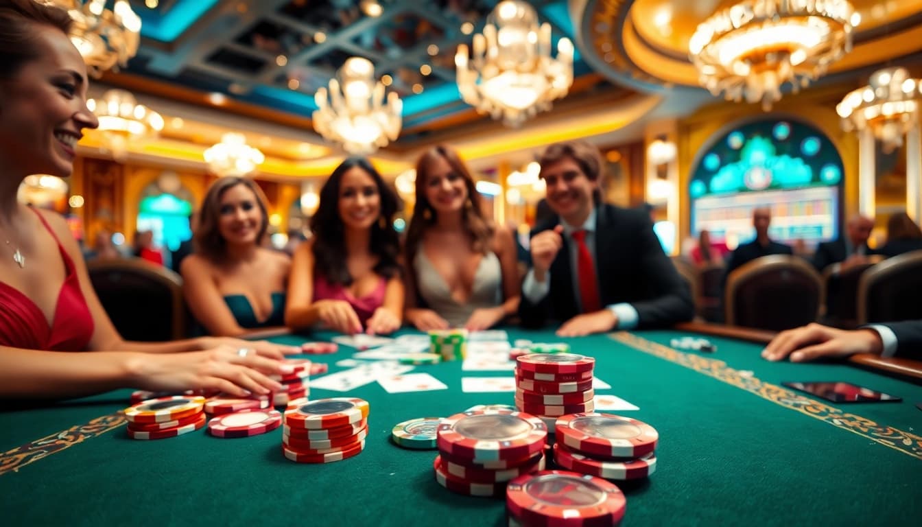 Célébrez les gains au nouveau casino en ligne avec des jetons colorés et une ambiance élégante.