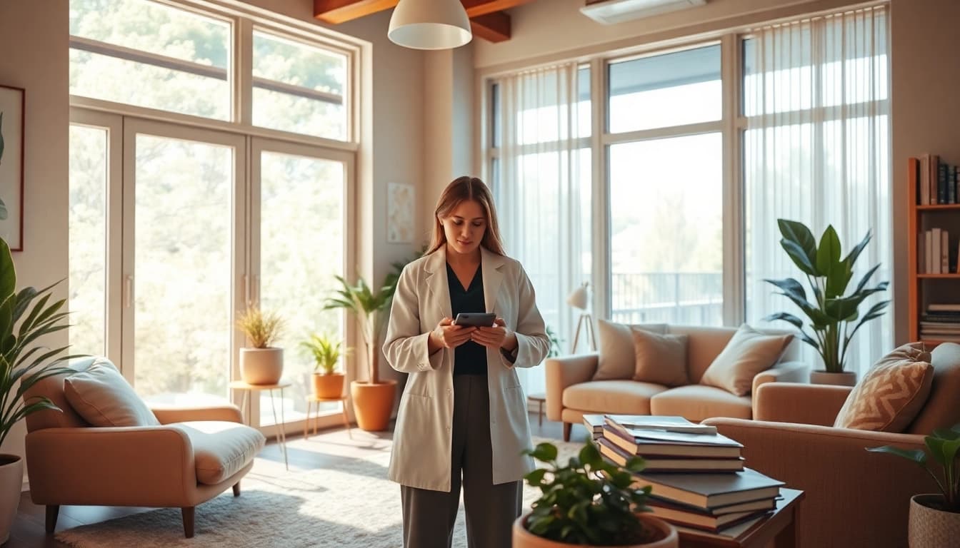 Enhancing emotional wellbeing through a tranquil therapy session in a cozy environment.