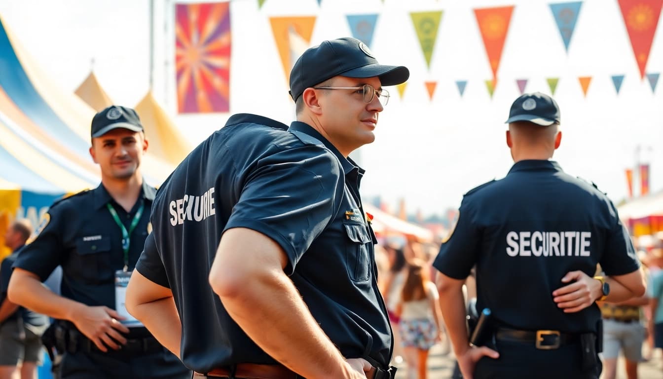 Event Security team ensuring safety at a vibrant outdoor festival, providing a secure atmosphere.