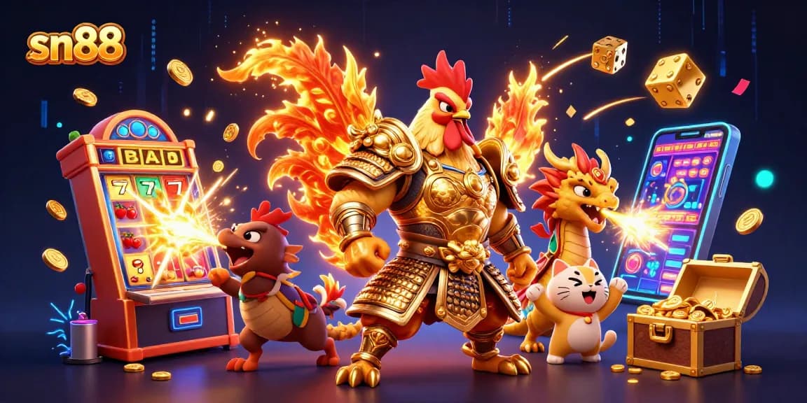 Experience the thrill of sn88 with dynamic characters amidst a vibrant casino jackpot explosion.