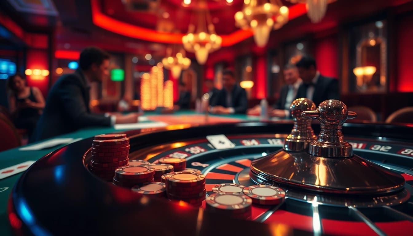 Retrait instantané sur un site paris sportif, avec des joueurs engagés autour d'une table de casino.