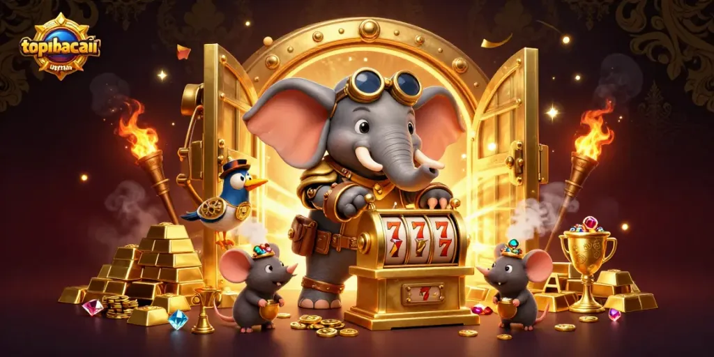 Win big with topnhacaiuytin in this dynamic 3D casino scene filled with vibrant characters and treasures.
