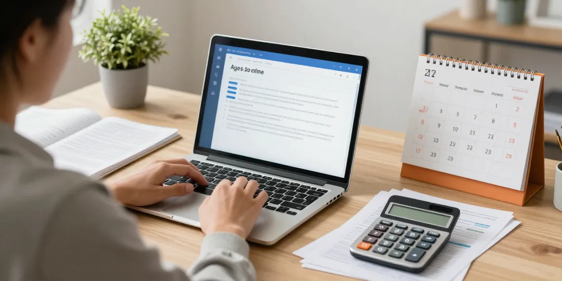 Acessando a calculadora de idade online em um ambiente de escritório acolhedor e bem iluminado.