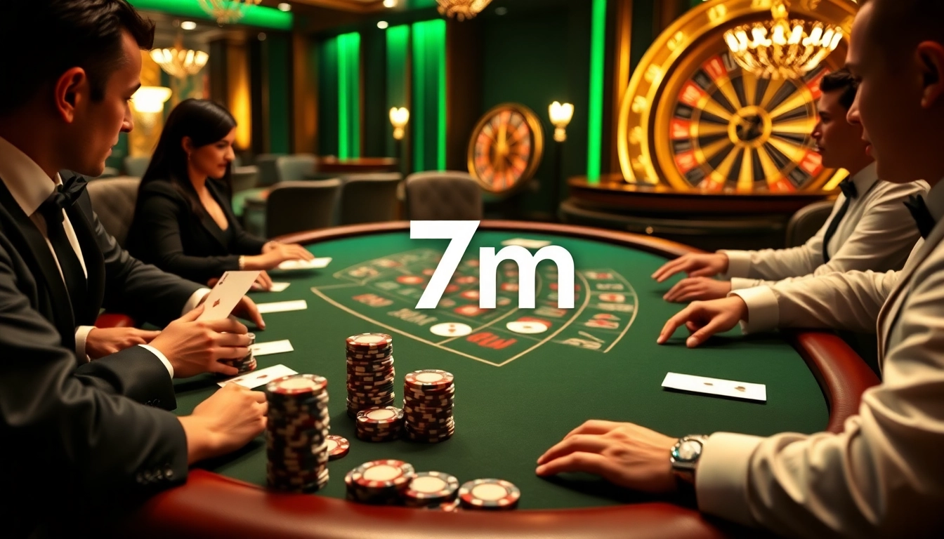 Players enjoying high-stakes blackjack at a luxurious casino, highlighting the 7m excitement of gambling.
