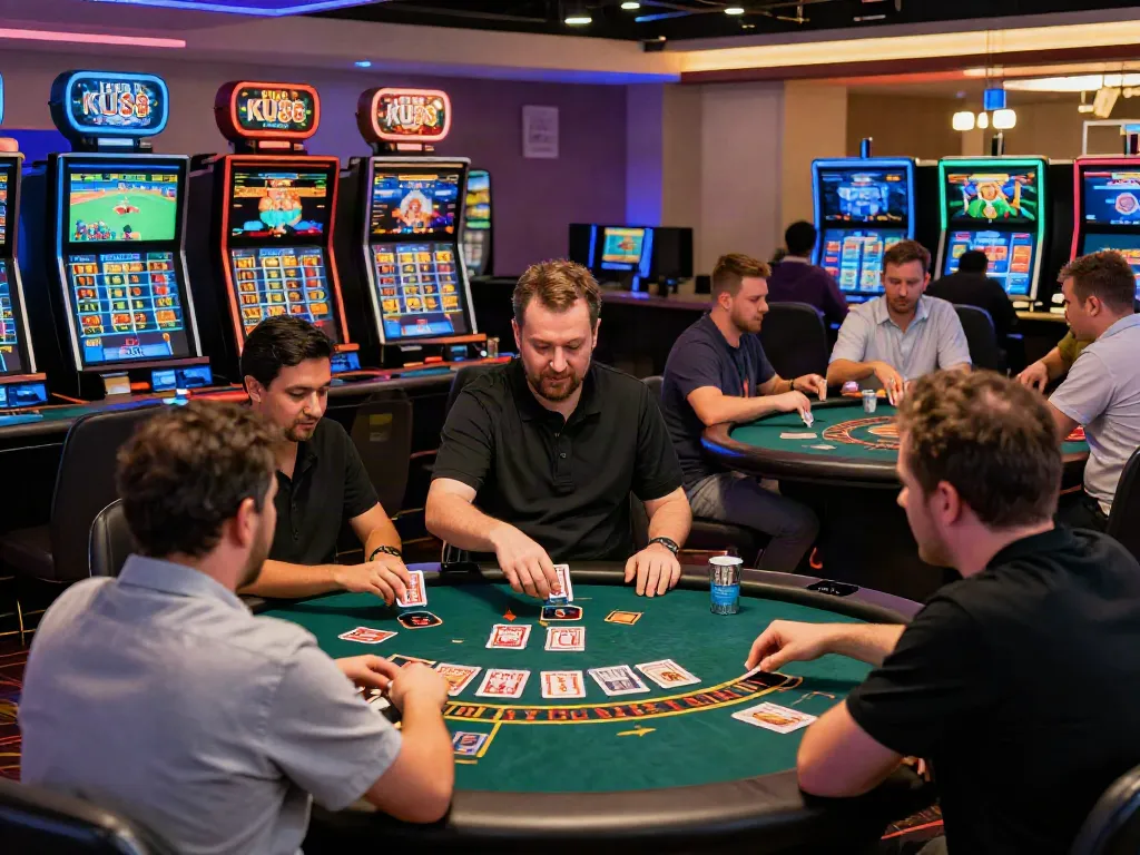 Players at KU88 engaging in live casino games, showcasing a vibrant online gambling atmosphere.