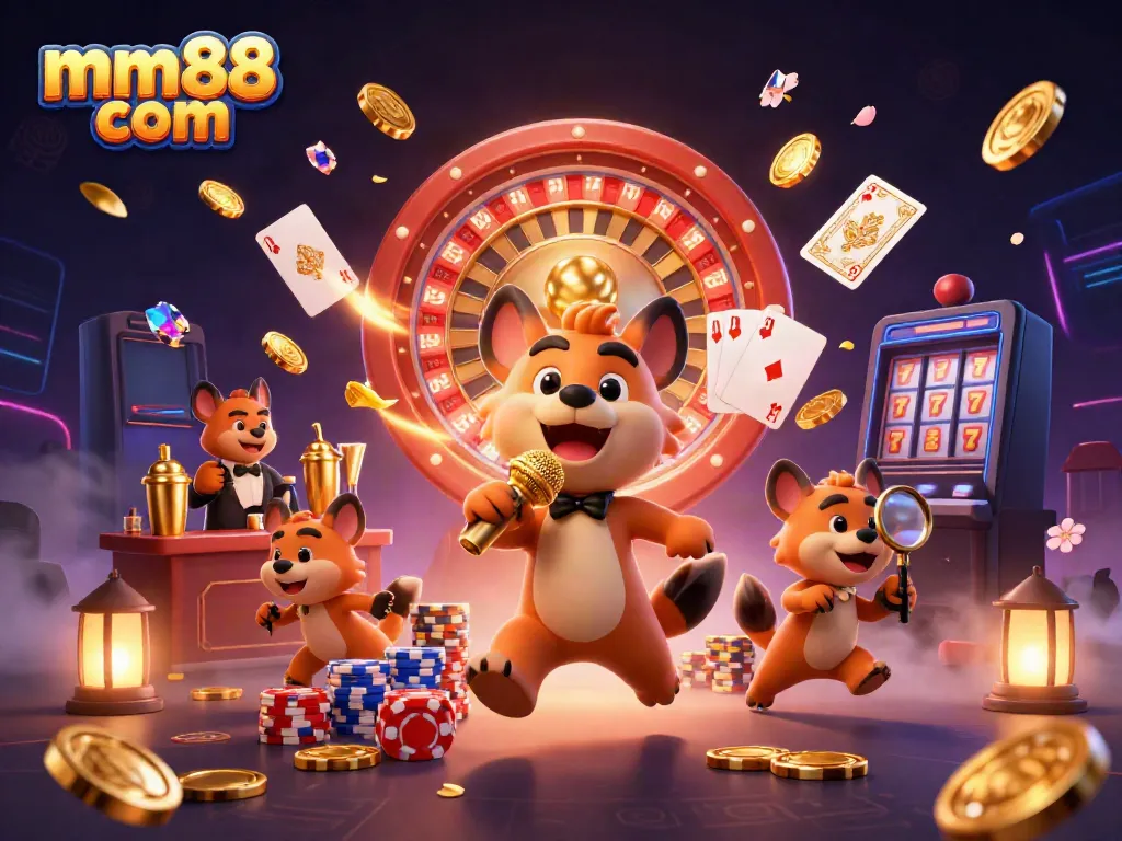 Win big at the mm88 com casino with lively hyenas enjoying comedy, cocktails, and excitement.