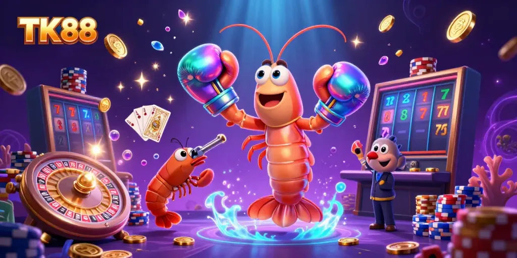Experience thrilling jackpots and winning strategies at TK 88 in this vibrant 3D casino scene.