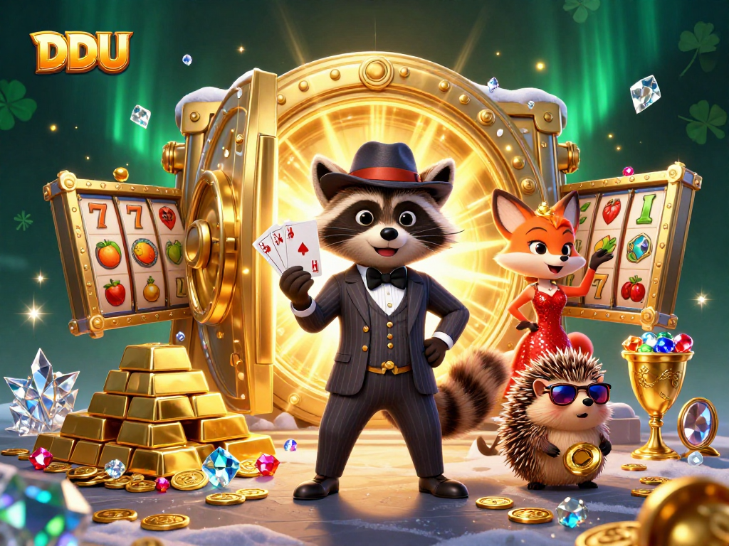 Experience thrilling wins at DDUU with cartoon characters and dazzling slot machines.