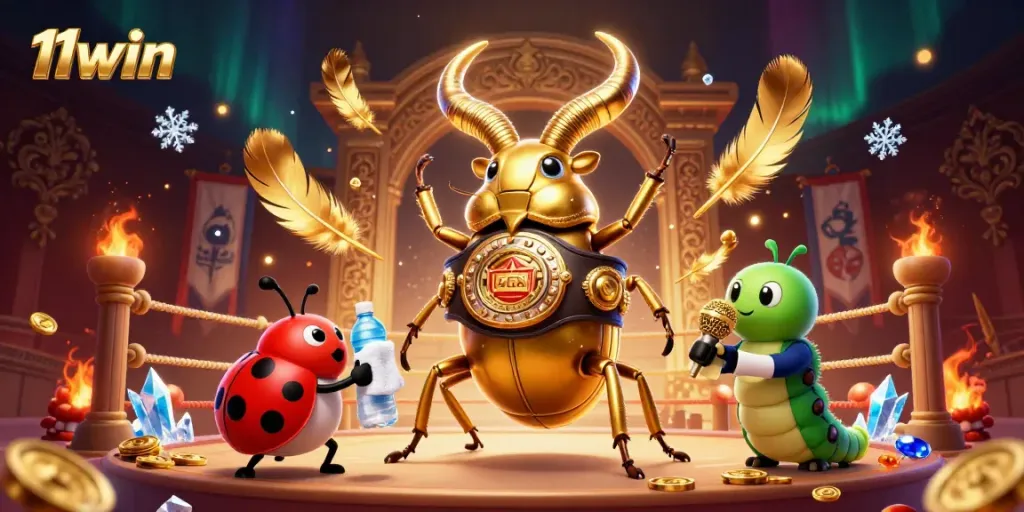 Engage with the thrilling atmosphere of 11win's promo with a giant beetle boxer's showdown.