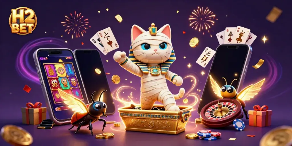 Experience the thrill of H2 BET with dynamic characters in an ultra-detailed casino scene.