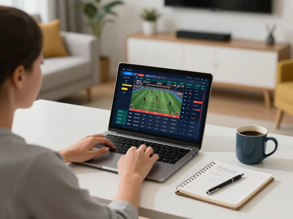 Engaging in sports betting on https://uu88.blog/ using a laptop, showcasing strategic thinking and responsible gaming.