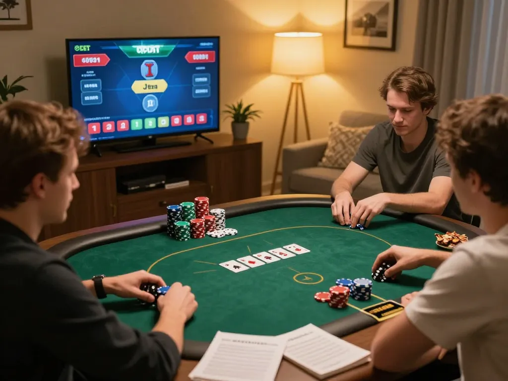Players strategizing during an online poker game on oxbet, showcasing engagement and focus.