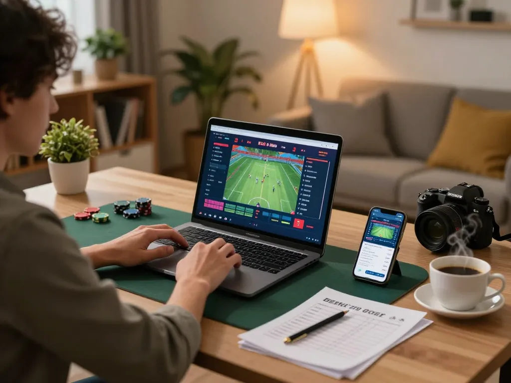 Engaging in online poker gaming on a laptop with kp88 strategies and a cozy atmosphere