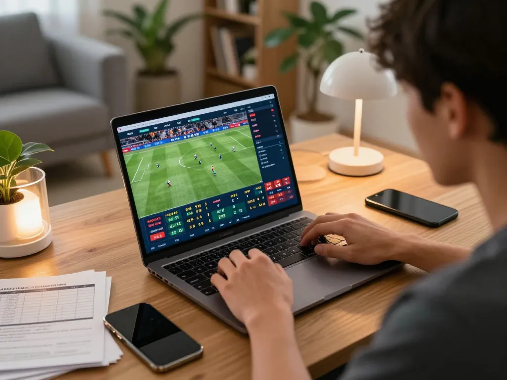 Engaging in soi kèo bóng đá betting, a person strategizing bets during a live soccer match