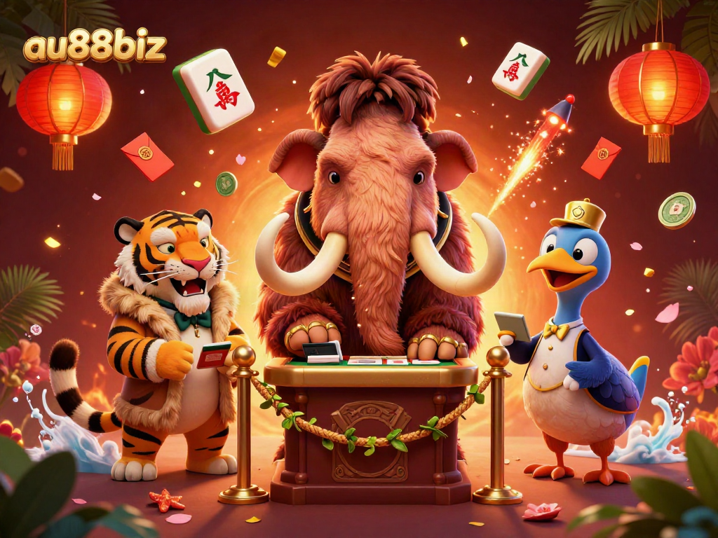 Experience the vibrant energy of au88biz with a stunning 3D casino scene featuring unique characters and game elements.