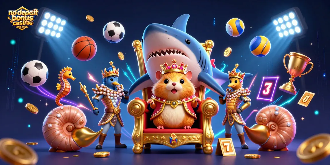 Experience the excitement of a no deposit bonus casino Australia with a vibrant 3D illustration featuring a golden hamster king and dynamic casino elements.