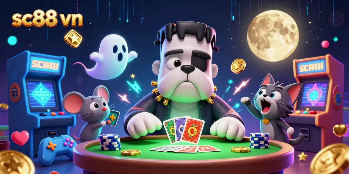 Experience thrilling gaming moments with SC88 VN at a lively casino scene full of action and vibrant elements.