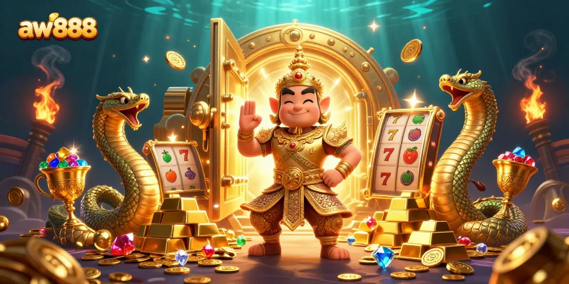 Experience thrilling gaming with aw888, a vibrant 3D casino scene filled with treasure and excitement.