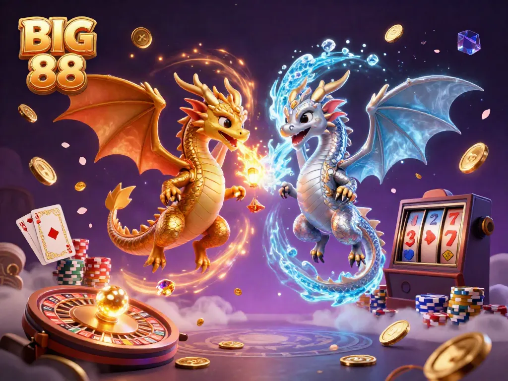 Experience the thrill of BIG 88 with dynamic dragons and vibrant casino elements in 3D.