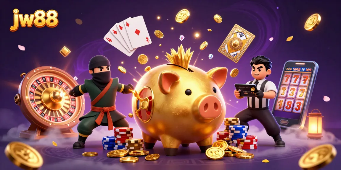 Experience thrilling gameplay at jw88 with a dynamic 3D illustration showcasing a sumo wrestler and gaming elements.