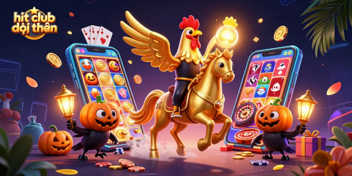 Experience exhilarating gaming at hit club đổi thưởng with vibrant casino action, golden roosters, and exciting elements.