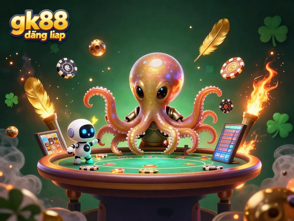 Engage with gk88 đăng nhập exciting gameplay featuring an alien octopus at a poker table.