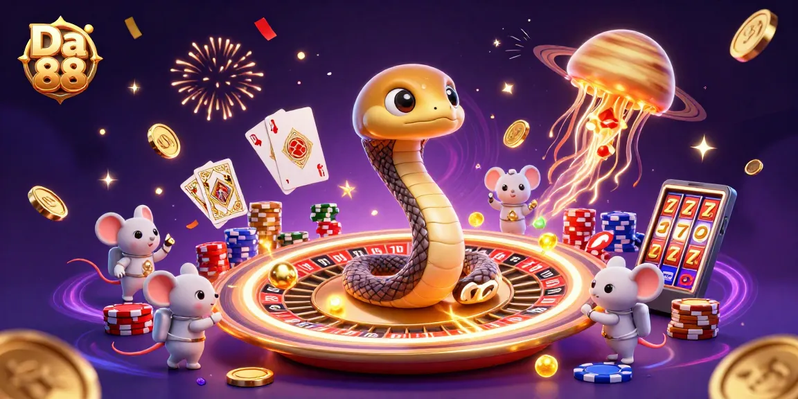 Experience Da 88's thrilling cosmic casino with astronaut mice, a roulette wheel, and confetti!