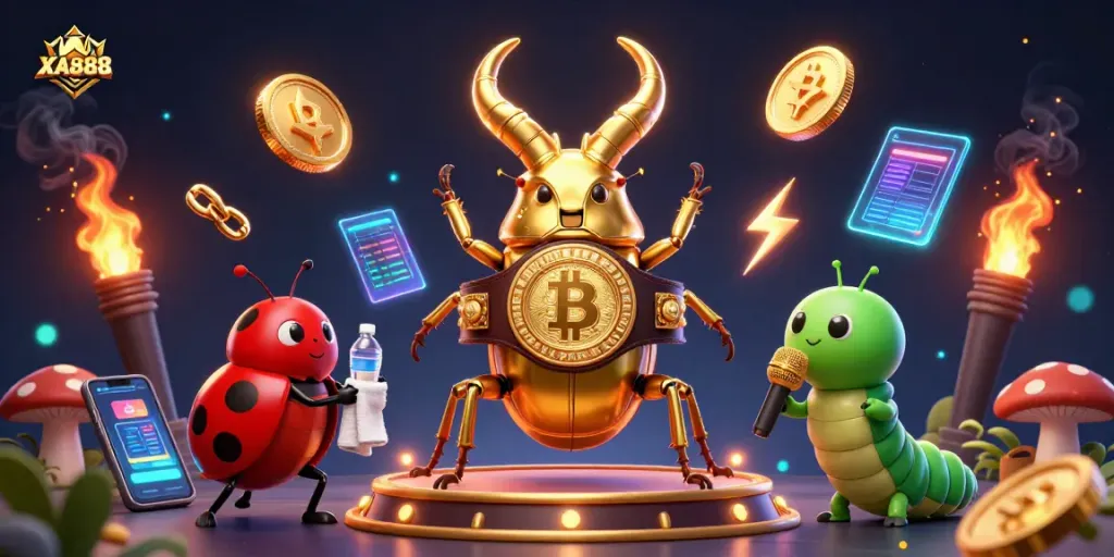Engage with XA888 in a colorful 3D casino scene showcasing vibrant gaming elements.
