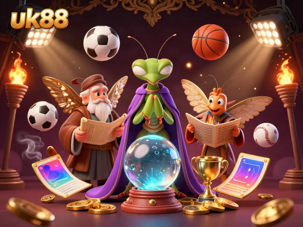 Engage with uk88's vibrant casino scene showcasing fortune tellers and dynamic sports elements.