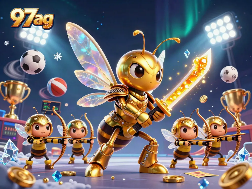 Bet on exciting games at 97ag with a vibrant illustration of hornet warriors and dynamic sports elements.