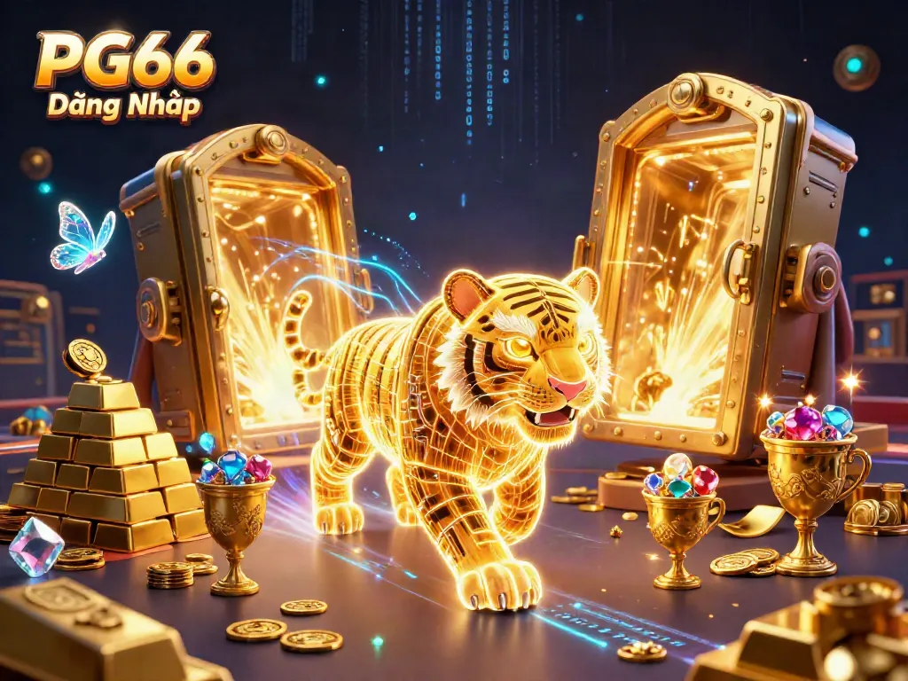 Experience PG66 Đăng Nhập with a vibrant display of thrilling casino elements and a golden tiger.
