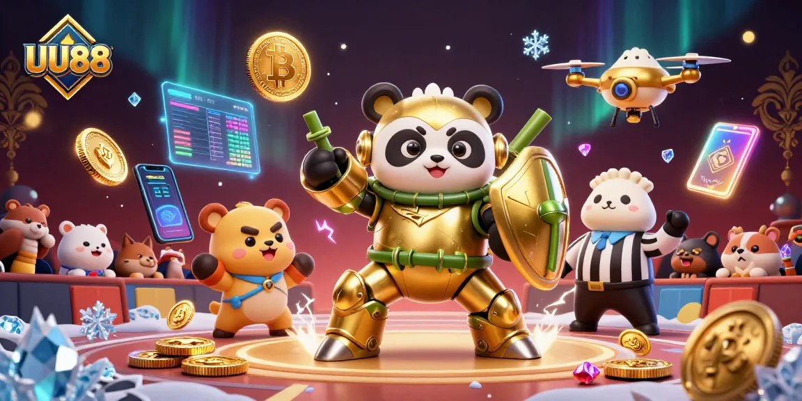 Experience thrilling gaming at UU88 with a mech-piloted robot betting amidst crypto action.