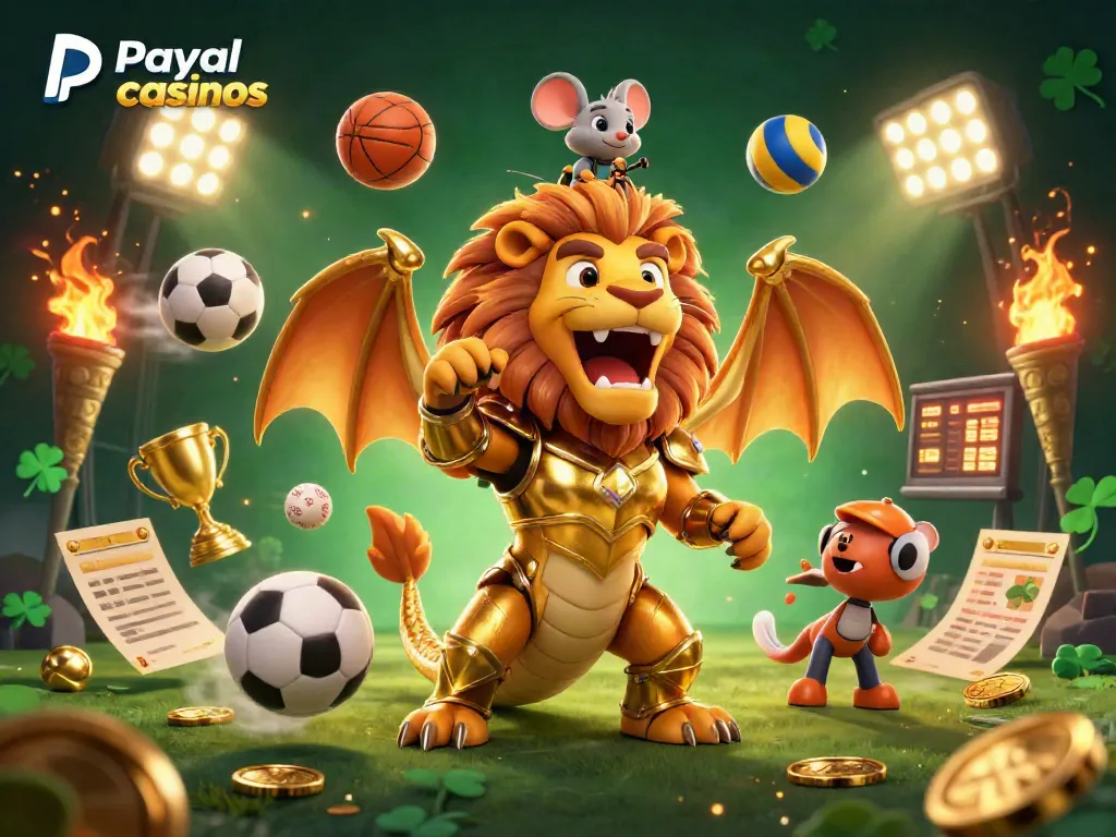 Engage in thrilling gameplay at paypal casinos featuring a triumphant chimera creature and vibrant sports elements.