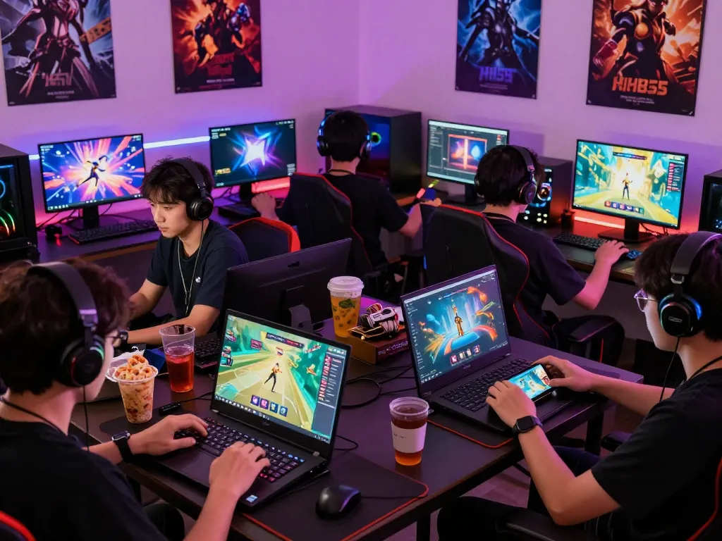 Players enjoying HH55 online gaming experience with diverse games and vibrant atmosphere.