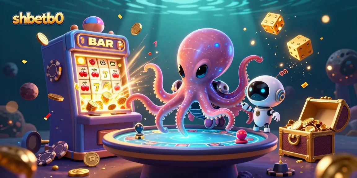 Play exciting games at shbetb0 with a vibrant scene featuring an alien octopus and jackpot slots.