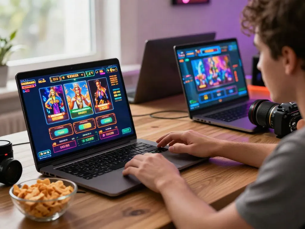 User enjoying TA88 online gaming experience with vibrant graphics and cozy setup.