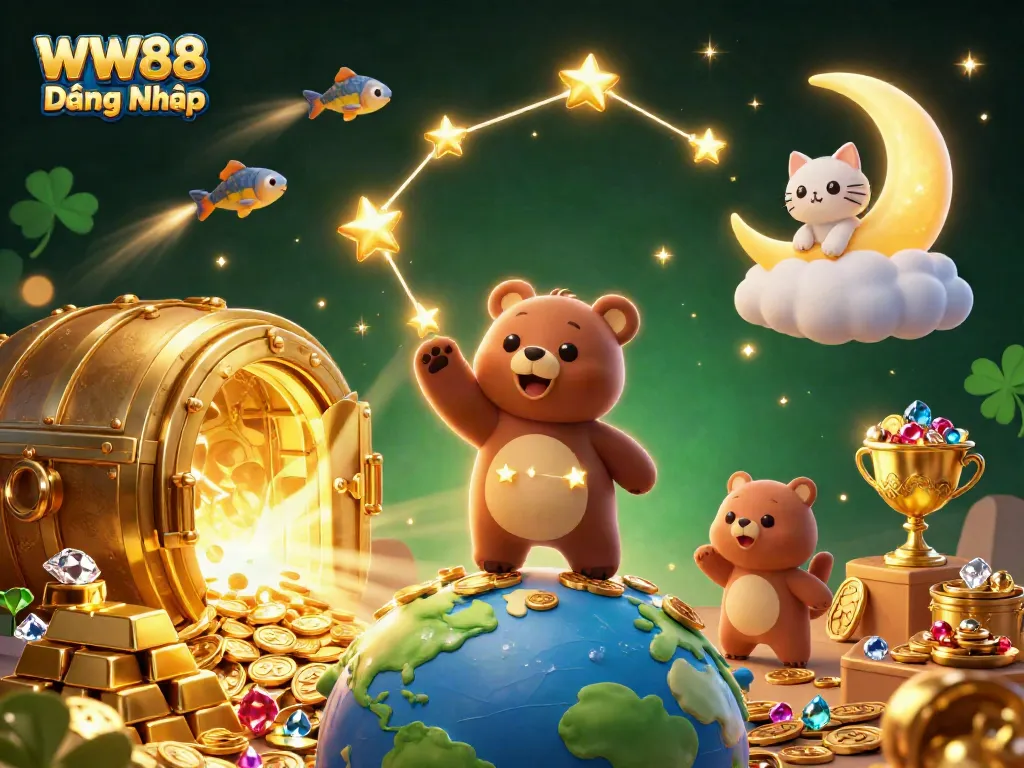 Engage with WW88 Đăng Nhập by witnessing a magical 3D scene filled with treasure and gaming excitement.