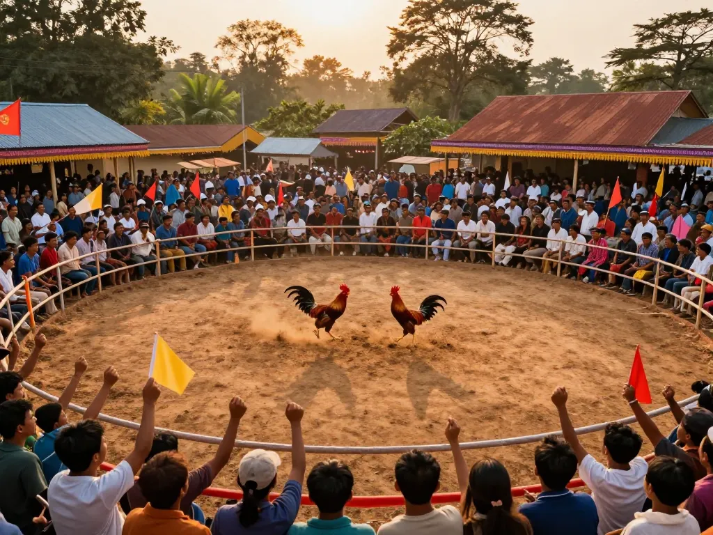 Watch đá gà trực tiếp campuchia with passionate fans and intense rooster battles in a vibrant arena.