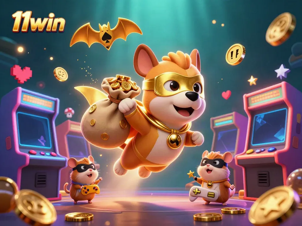 Engage in thrilling gameplay with 11win's cartoon superhero dog and sidekick in a dynamic casino adventure.