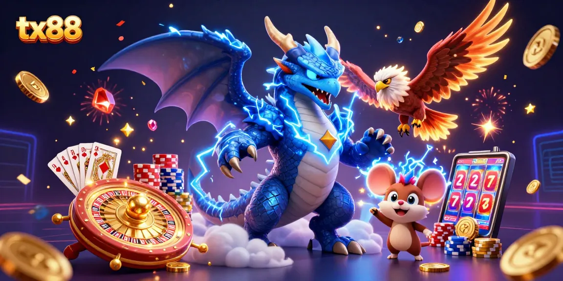 Experience the thrilling tx88 gambling adventure with vibrant characters and dazzling casino elements.