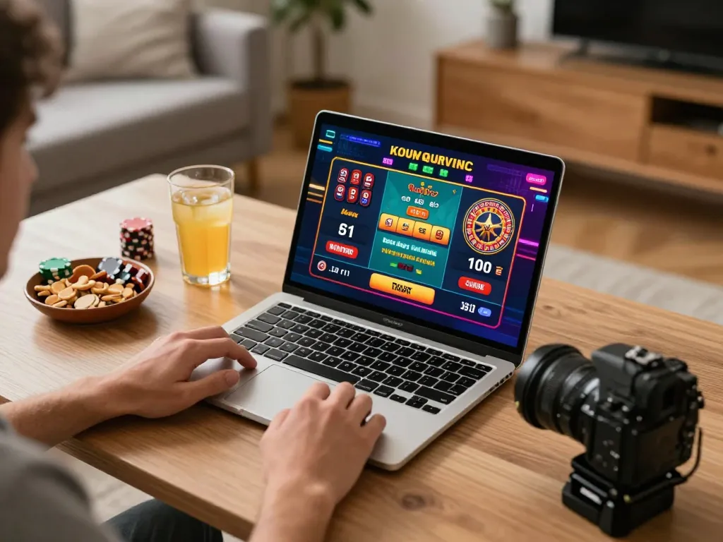 Engaging in online gaming with an exciting 789win link mới on laptop screen.