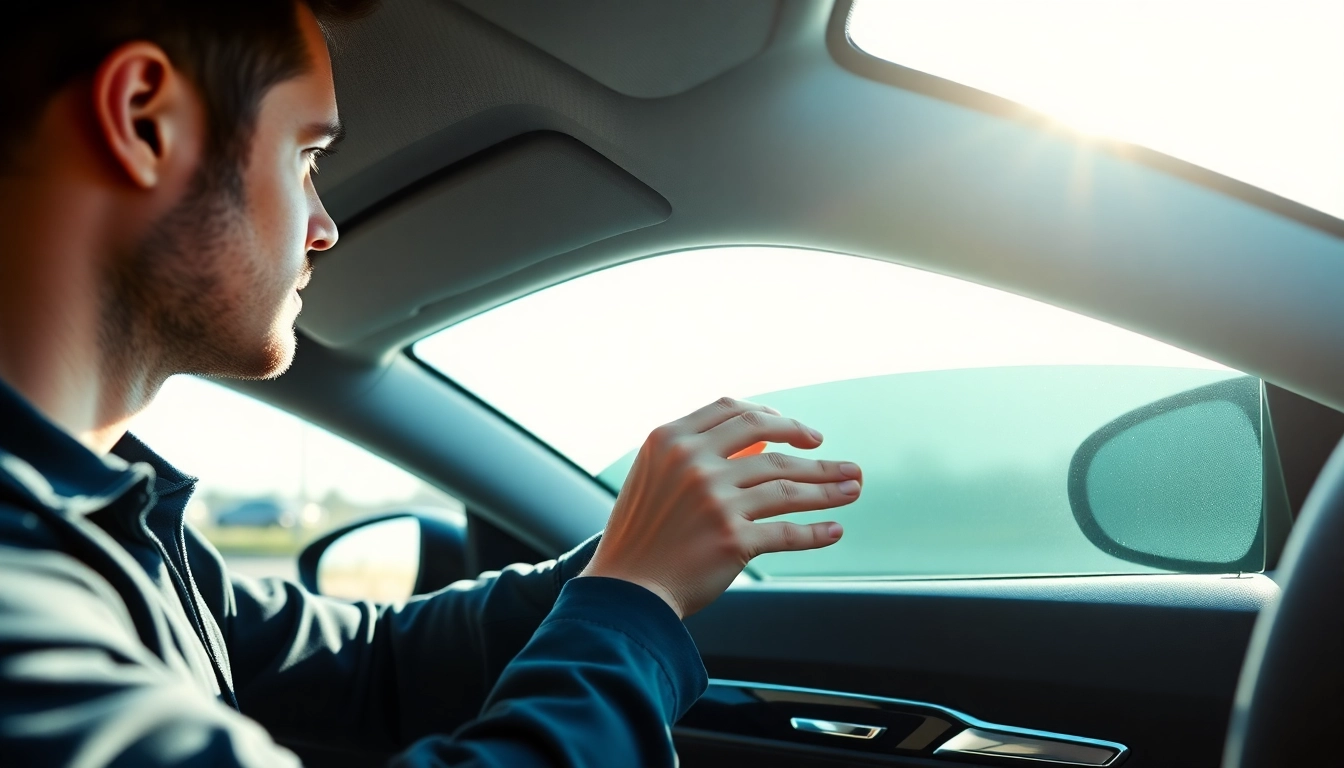 Enhance your vehicle's look with professional window tint near me, showcasing a technician at work.
