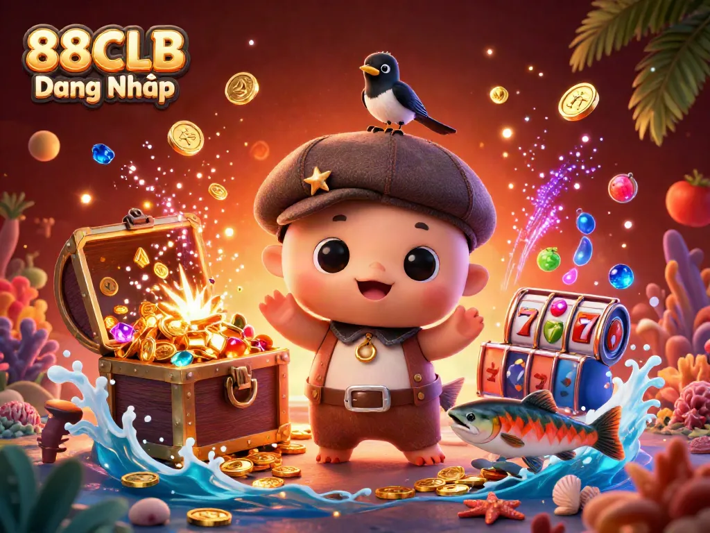 Engage in thrilling wins with 88CLB Đăng Nhập featuring vibrant slot game symbols, baby Nessie, and friends.