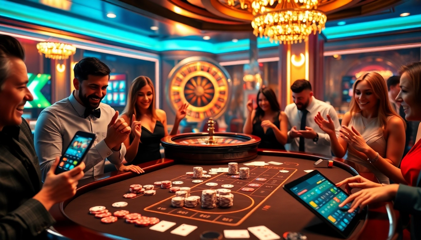 Jogadores empolgados aproveitando jogos de mesa no cassino C333, com atmosfera vibrante.