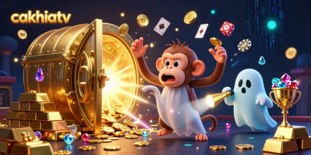 Experience cutting-edge gaming excitement with cakhiatv in a haunted casino, featuring playful characters and treasures.