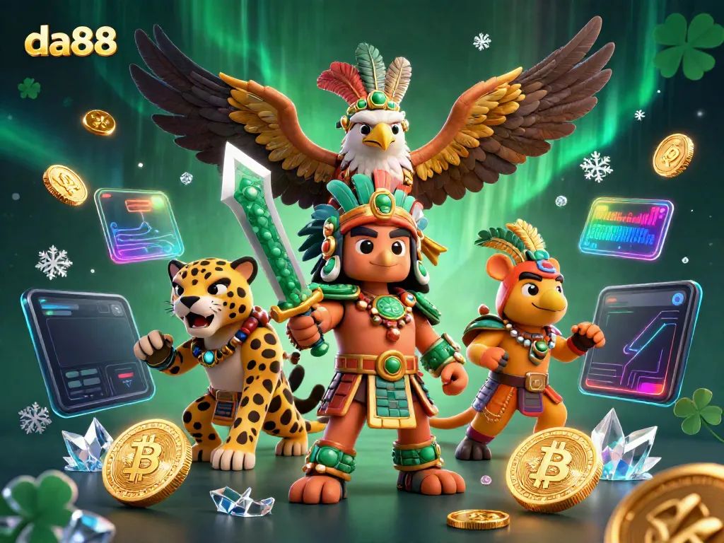 Experience thrilling bets at da88 with vibrant digital warriors and crypto coins in an exciting casino scene.