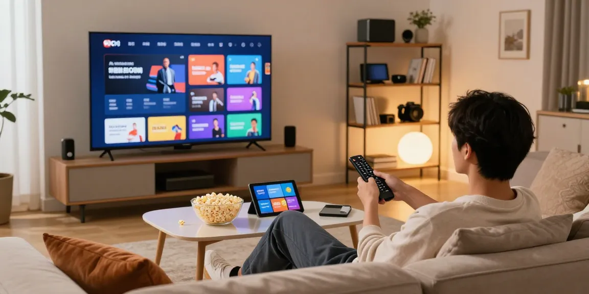 Uma pessoa assistindo o melhor IPTV do Brasil em um confortável sofá na sala.