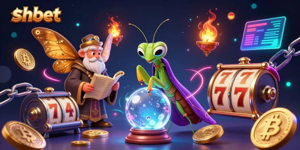 Engaging shbet illustration with a fortune teller and mystical elements, highlighting casino excitement.