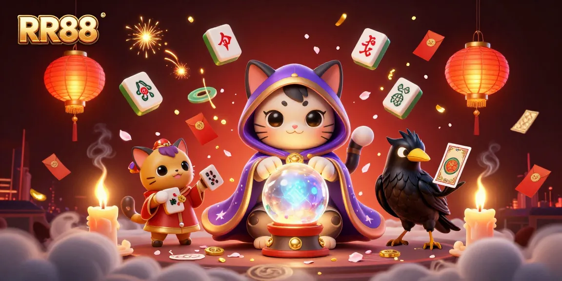 RR88 players winning with a mystical cat fortune teller and magical gaming elements.