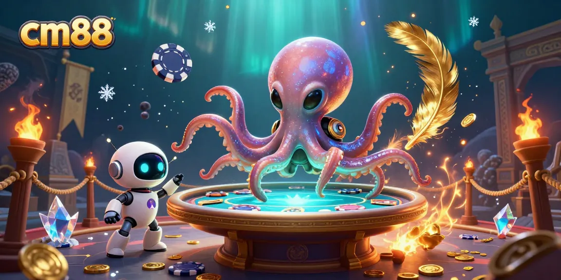 Win big with cm88 at a holographic poker table in a vibrant cosmic setting.
